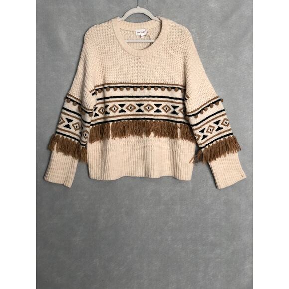 Driftwood Geometric 3D Tassel Pom-Pom Sweater Women's XL Cream NEW - Picture 1 of 9